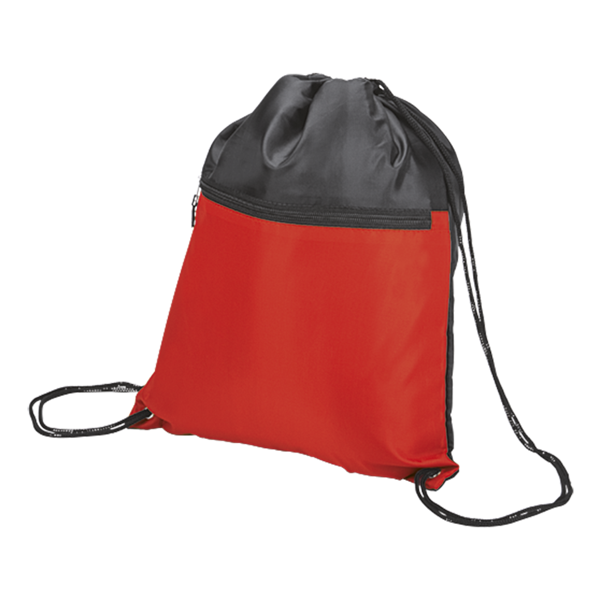 Drawstring Sport Bag With Zip Pocket - 210D, BB0002